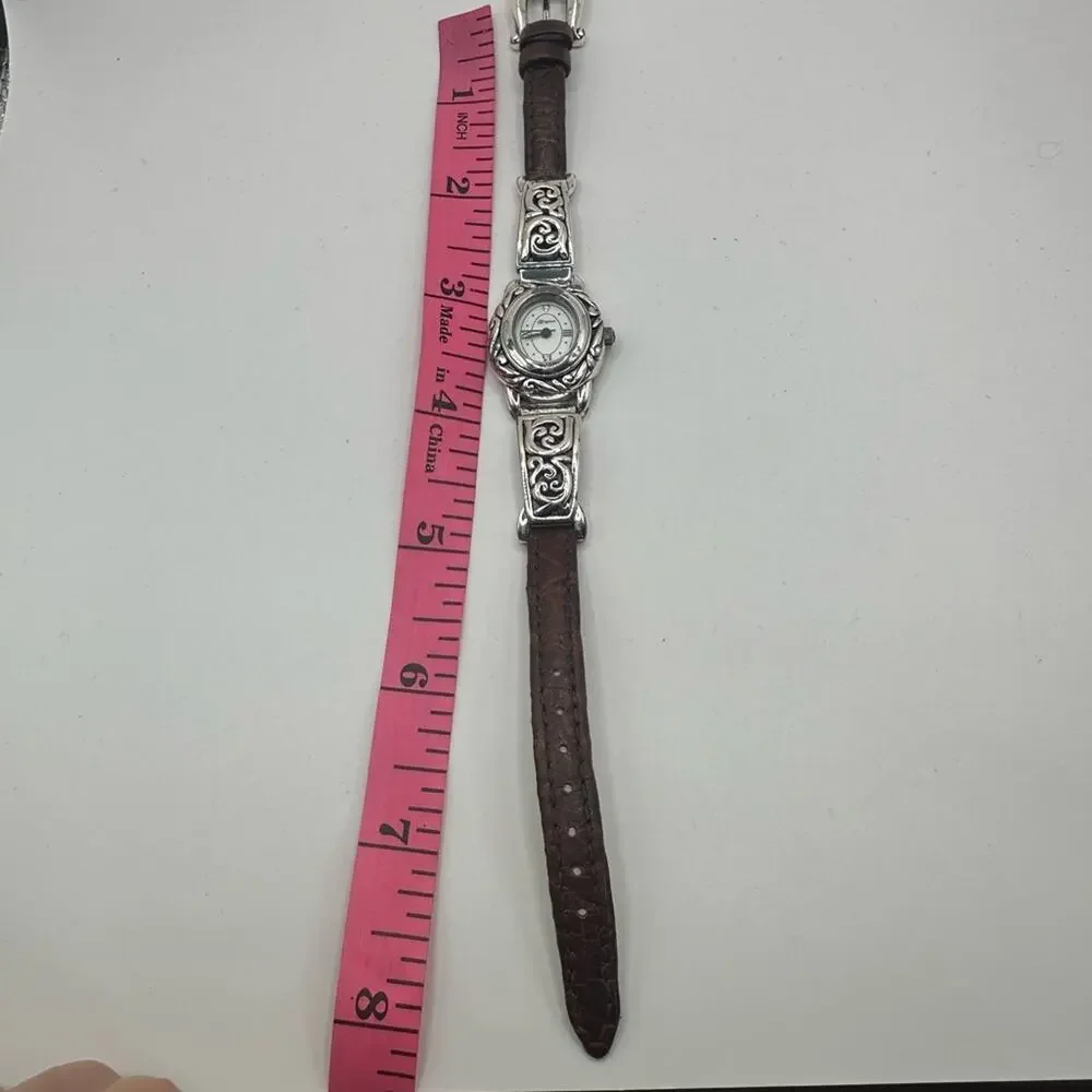 Brighton Santa Barbara Watch Vintage Silver tone Brown Italian Leather strap
